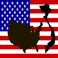 image of US flag with silhouette of US and Vietnam