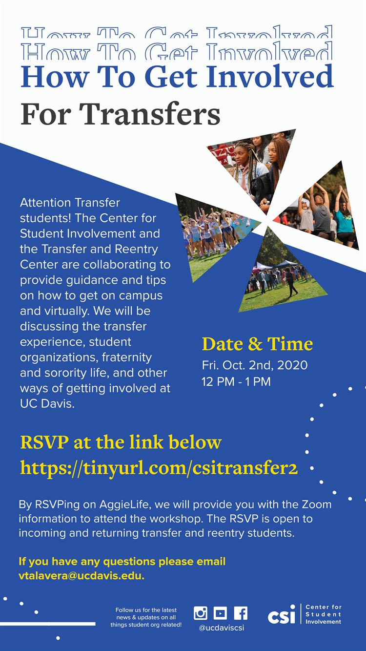 Transfer Students Learn How To Get Involved At Uc Davis Friday October 2 12 1pm Uc Davis Life Events Calendar Student Affairs