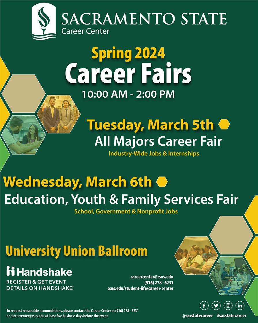 Spring 2024 Career Fairs, Wednesday, March 6, 2024, 10am 2pm