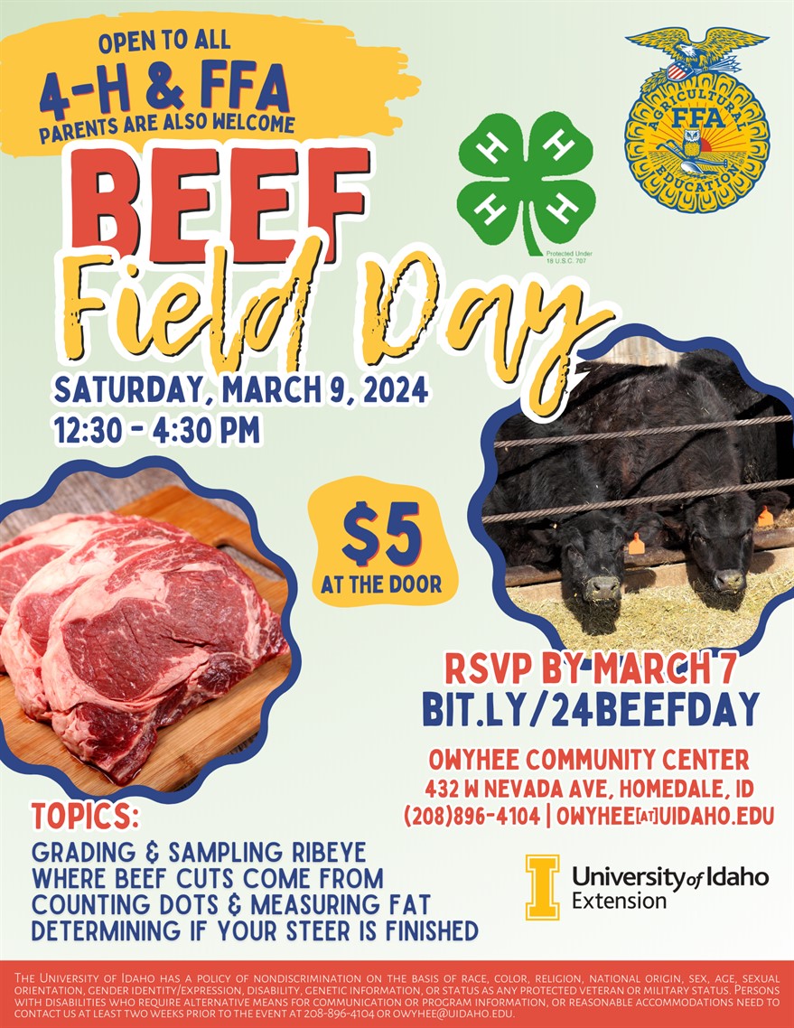 Beef Field Day, Saturday, Mar. 9, 2024, 12:30 - 4:30 p.m. MST - Field Days  - University of Idaho Extension