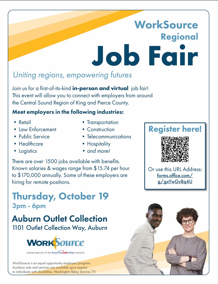 WorkSource Regional Job Fair 10 19 from 3 6pm at the Outlet