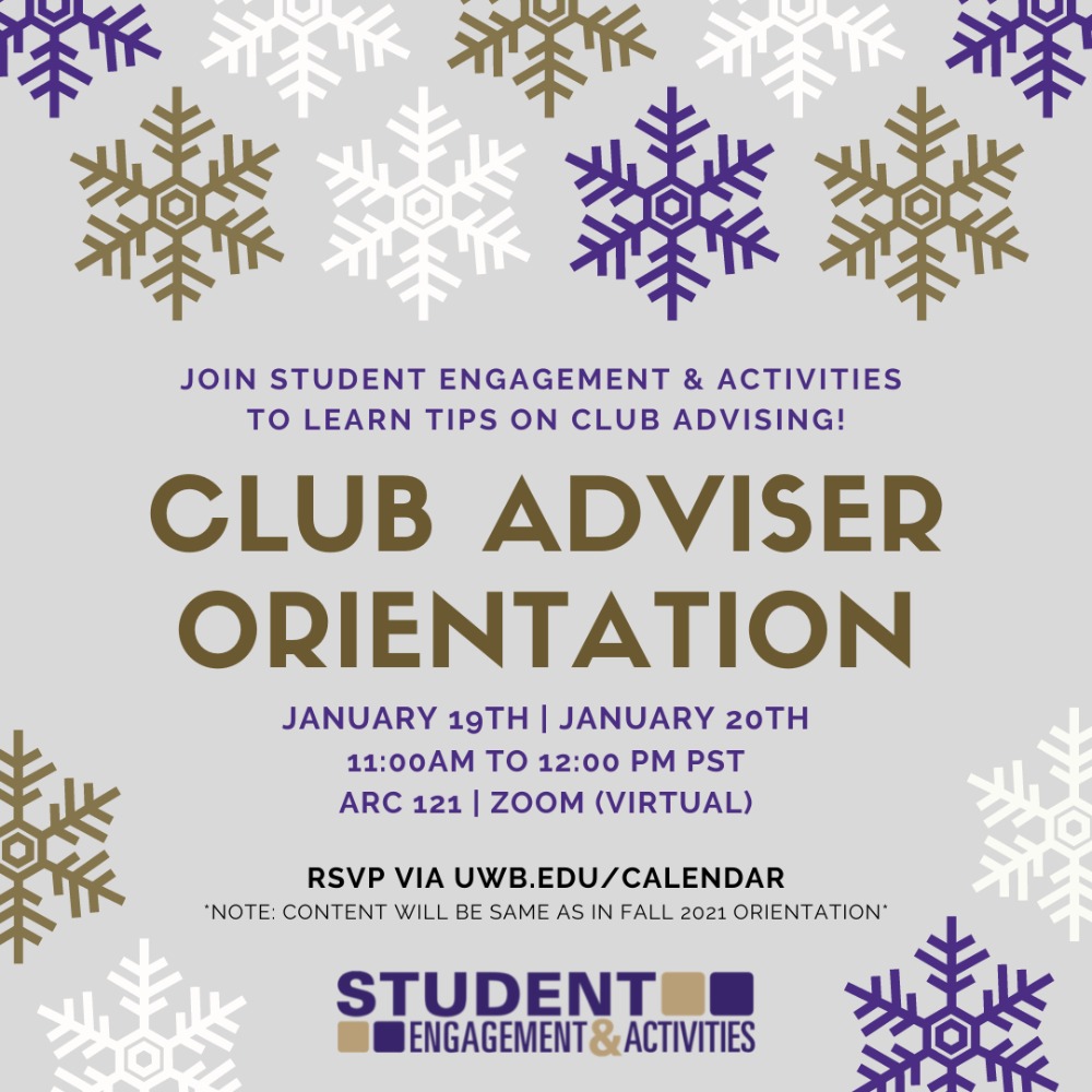 Uw Bothell Campus Events - Club Adviser Orientation - January 20, 2022, 11Am – 12Pm Pst